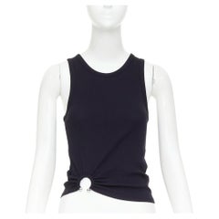 PACO RABANNE black silver piercing ring detail gathered ribbed tank top IT38 XS