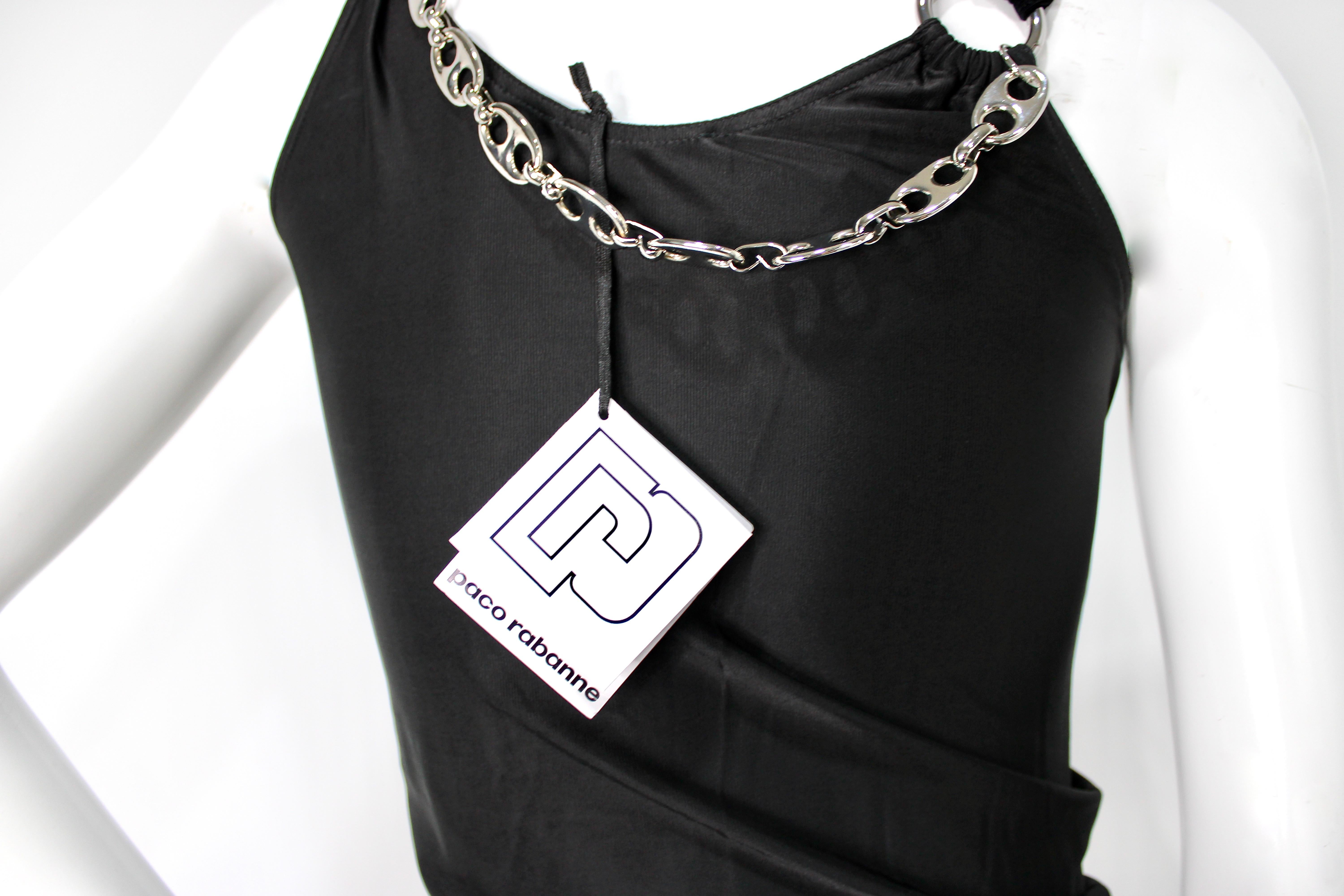 Paco Rabanne - Mini robe ornée de chaînes en métal argenté et noir en vente 4