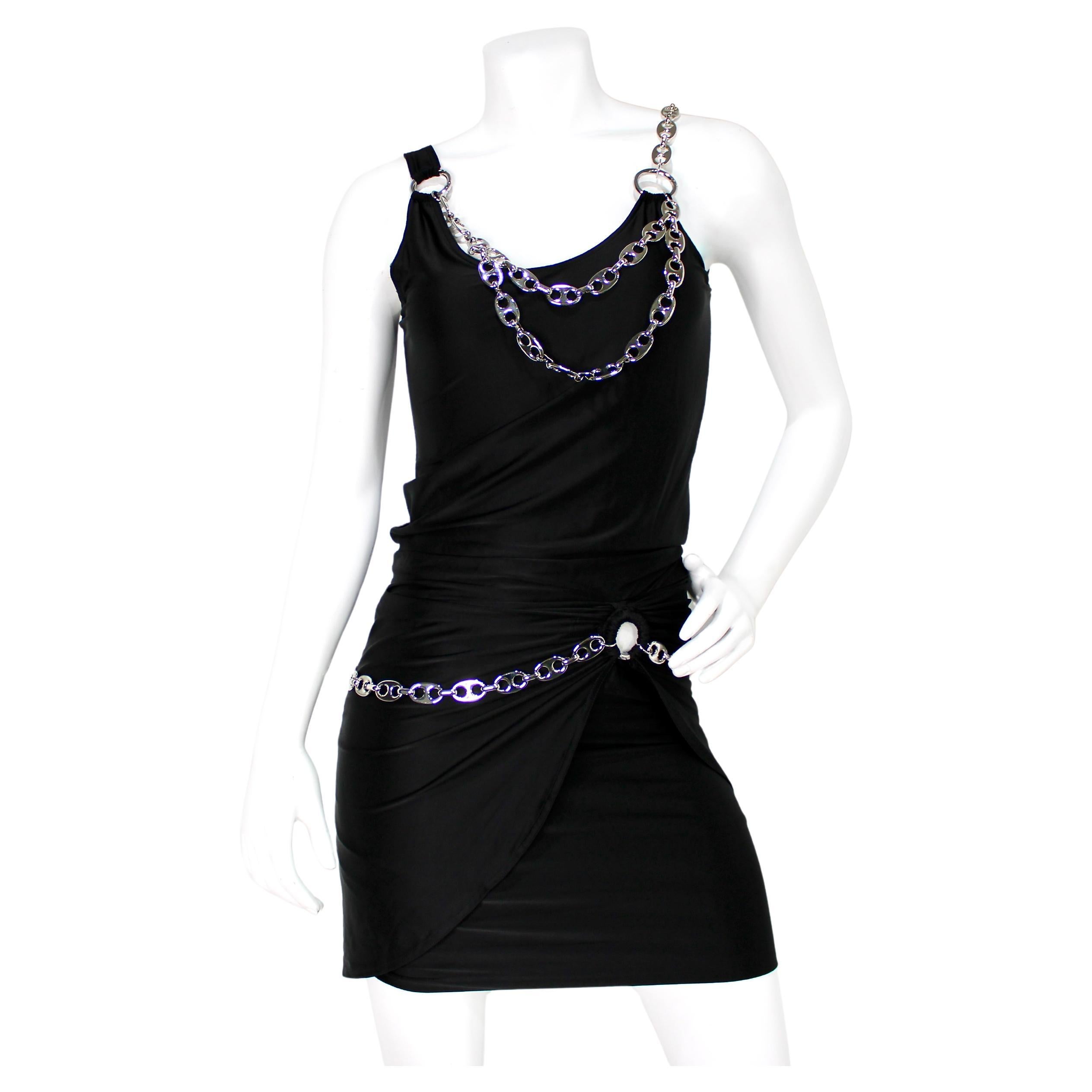 Paco Rabanne - Mini abito impreziosito da una catena nera e argentata