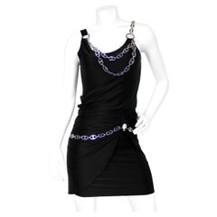 Paco Rabanne Schwarzes & Silberfarbenes Minikleid mit Kettenverzierung