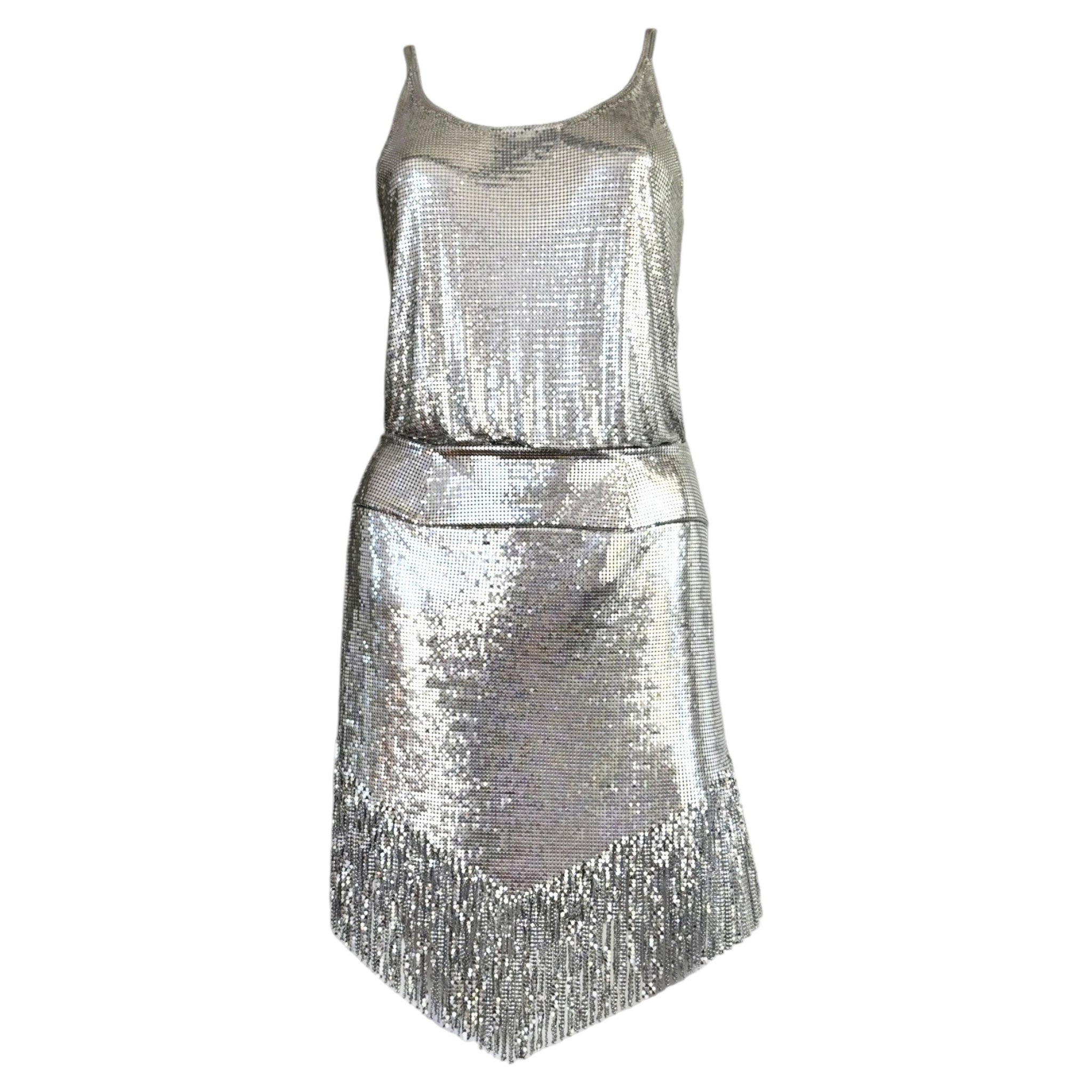 PACO RABANNE by Julien D Silver Chainmail Fringed Skirt & Top Ensemble
