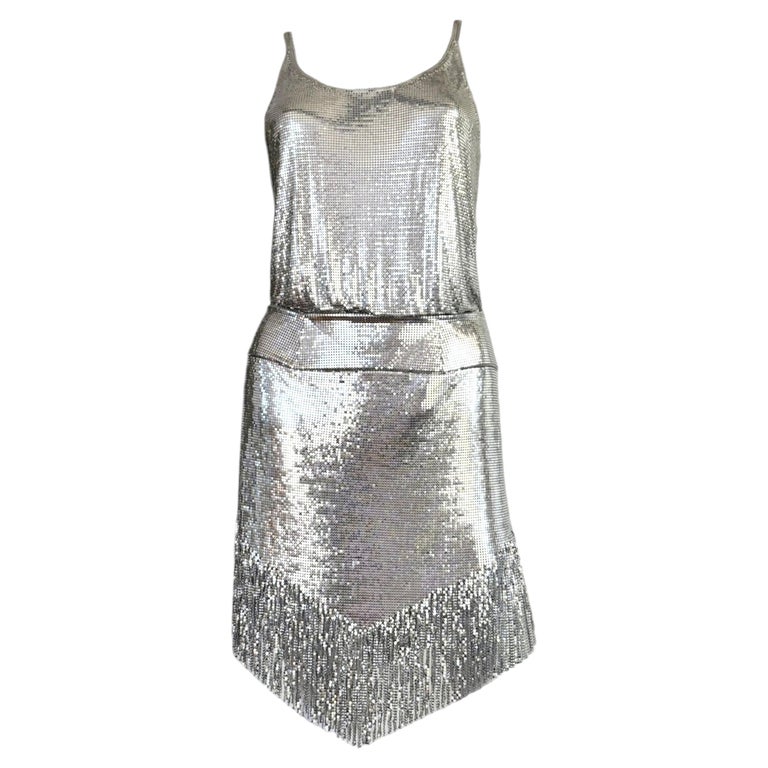 PACO RABANNE by Julien D Silver Chainmail Fringed Skirt & Top Ensemble