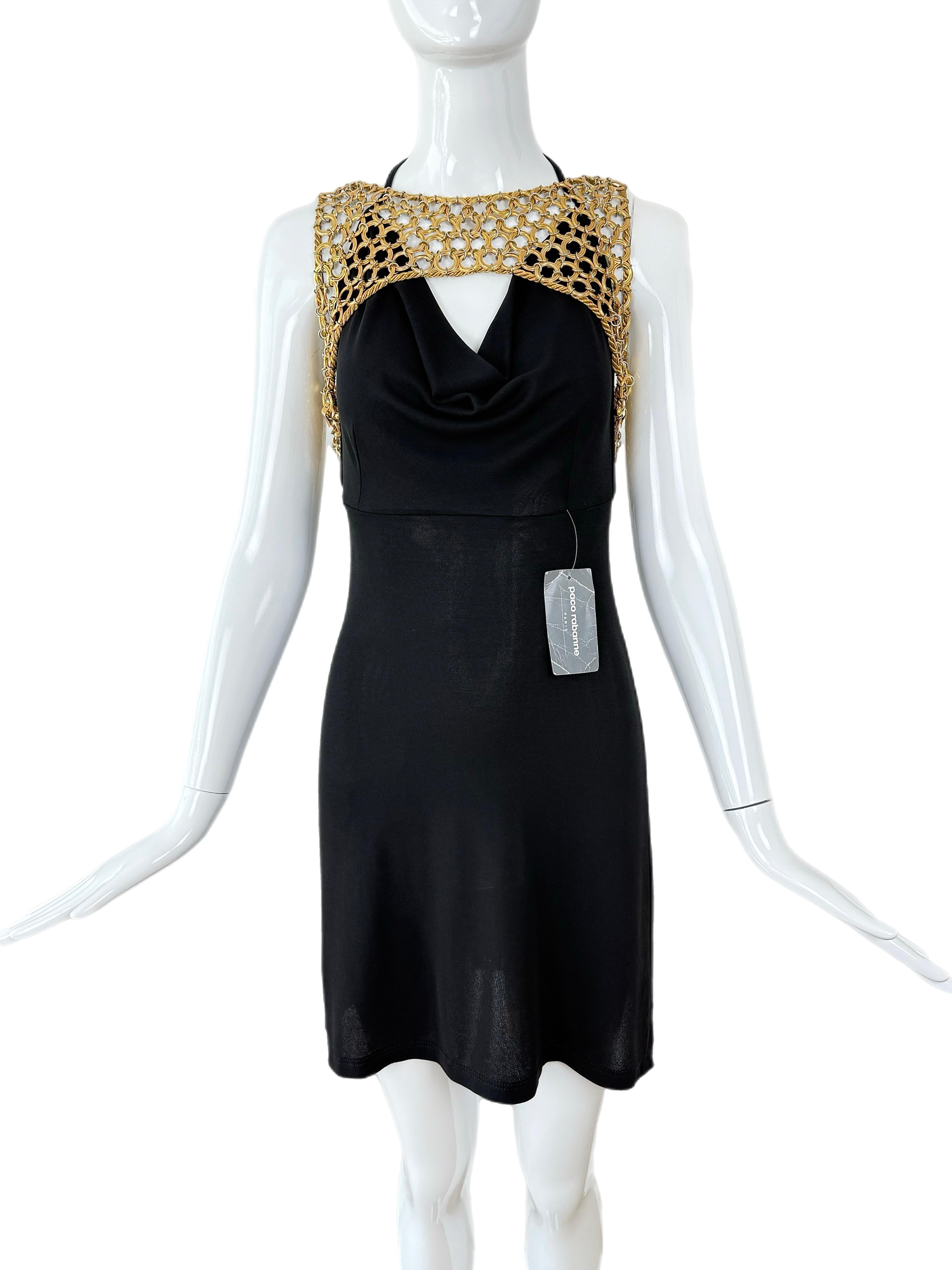 PACO RABANNE 1995 Vintage Pasarela Mini Negro c. Cuello Vaca Herrajes Dorados 7