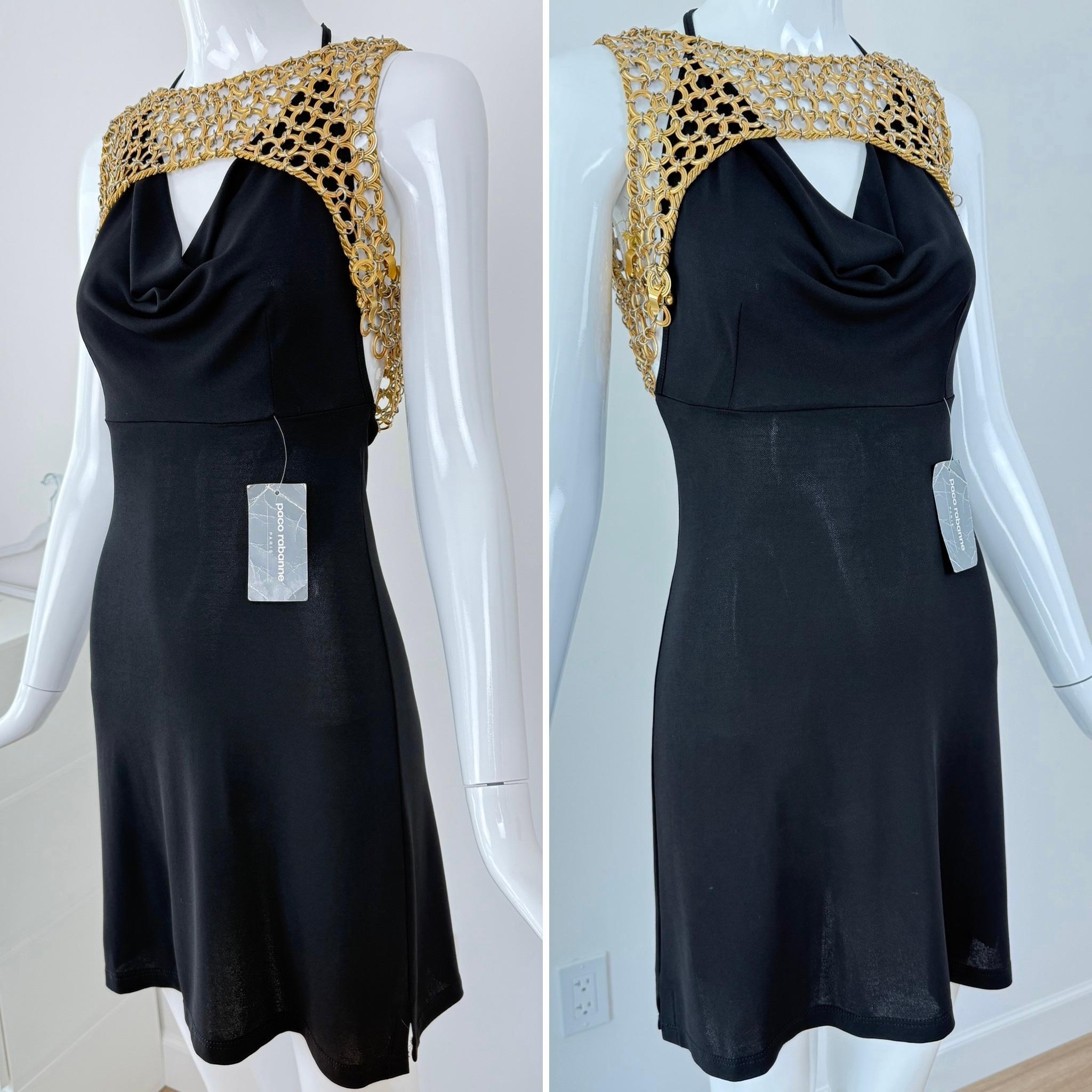 PACO RABANNE 1995 Vintage Pasarela Mini Negro c. Cuello Vaca Herrajes Dorados 8