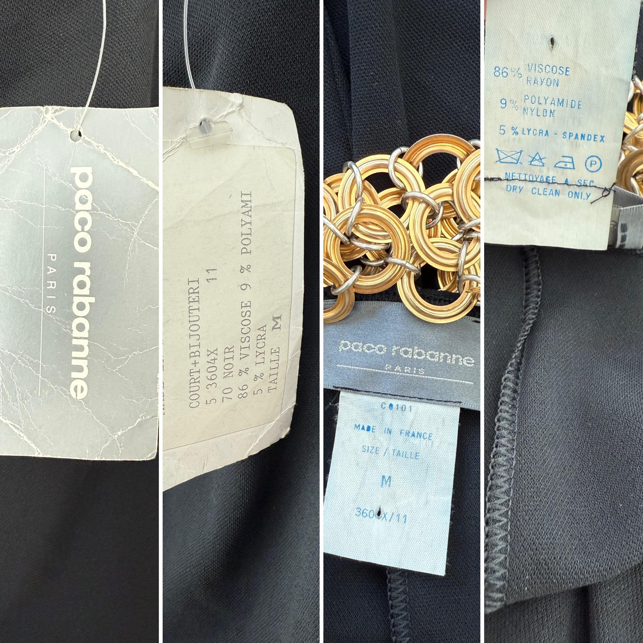 PACO RABANNE 1995 Vintage Pasarela Mini Negro c. Cuello Vaca Herrajes Dorados en Bastante bueno Estado en Leonardo, NJ