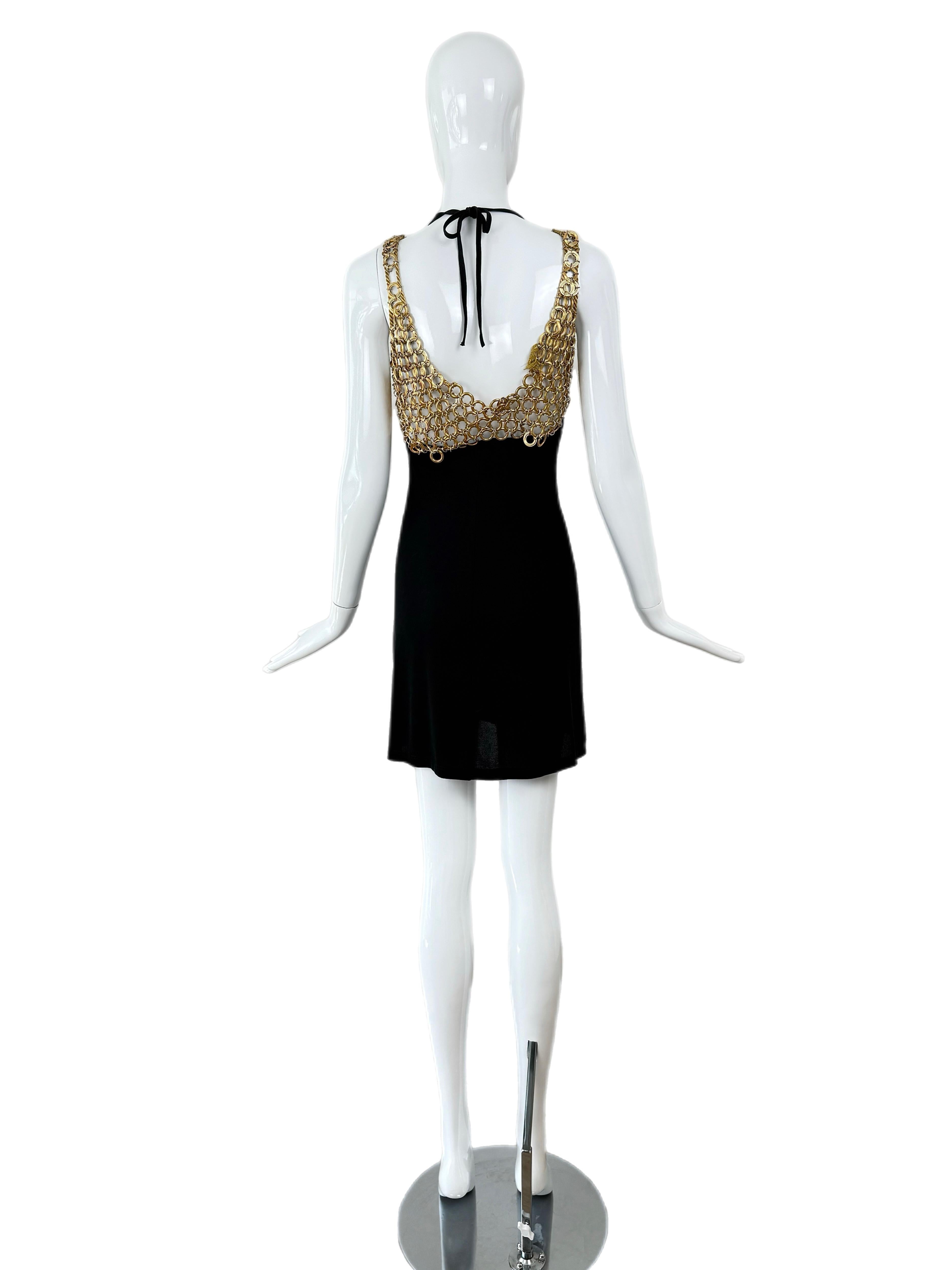 PACO RABANNE 1995 Vintage Pasarela Mini Negro c. Cuello Vaca Herrajes Dorados 4