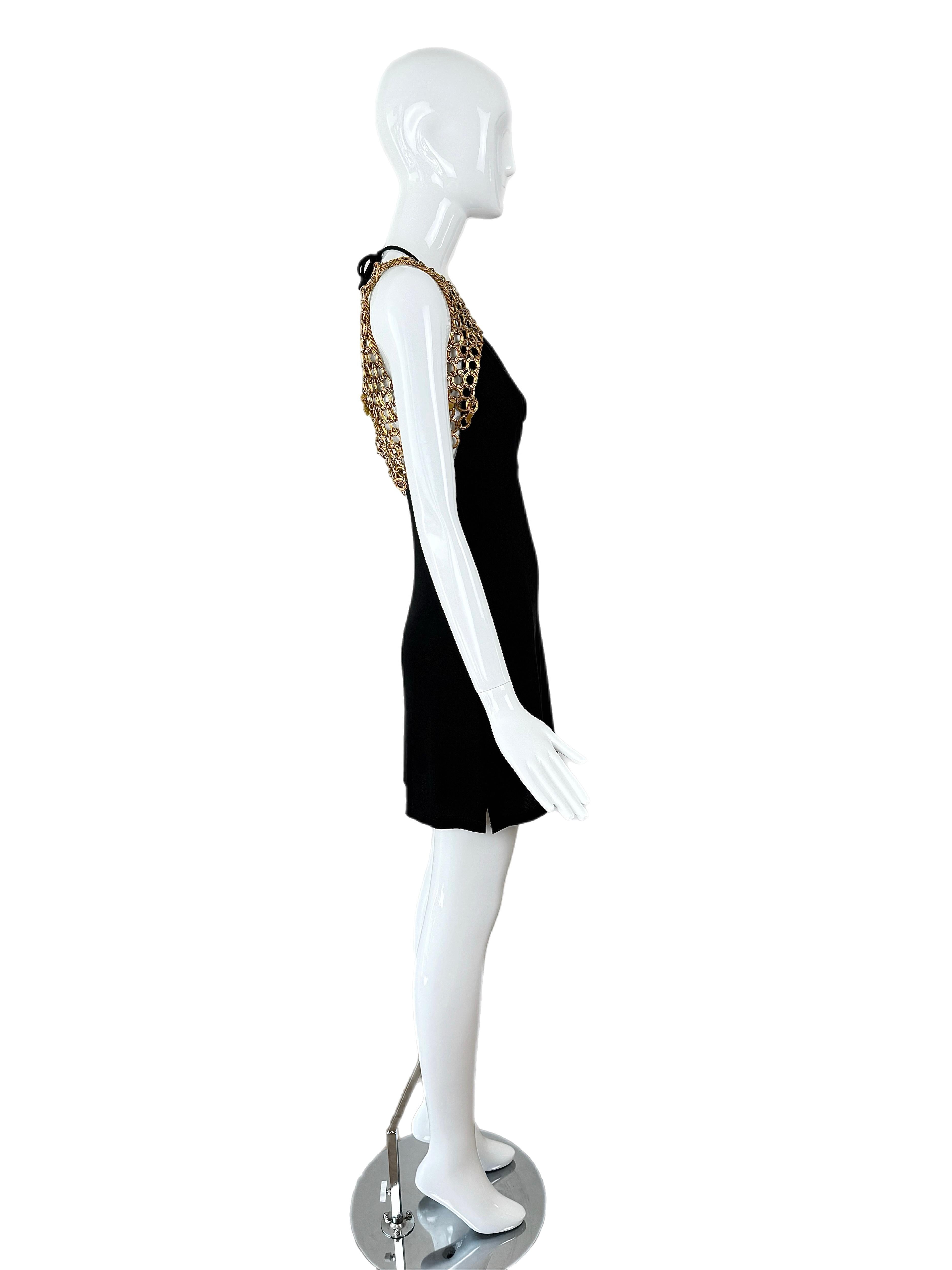 PACO RABANNE 1995 Vintage Pasarela Mini Negro c. Cuello Vaca Herrajes Dorados 6