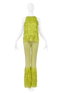 Paco Rabanne Chartreuse Green Textured Top & Bell Bottom Pants 2001