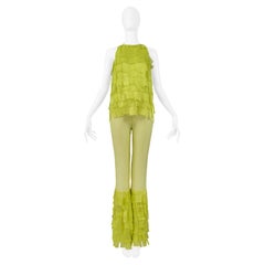 Paco Rabanne Chartreuse Green Textured Top & Bell Bottom Pants 2001