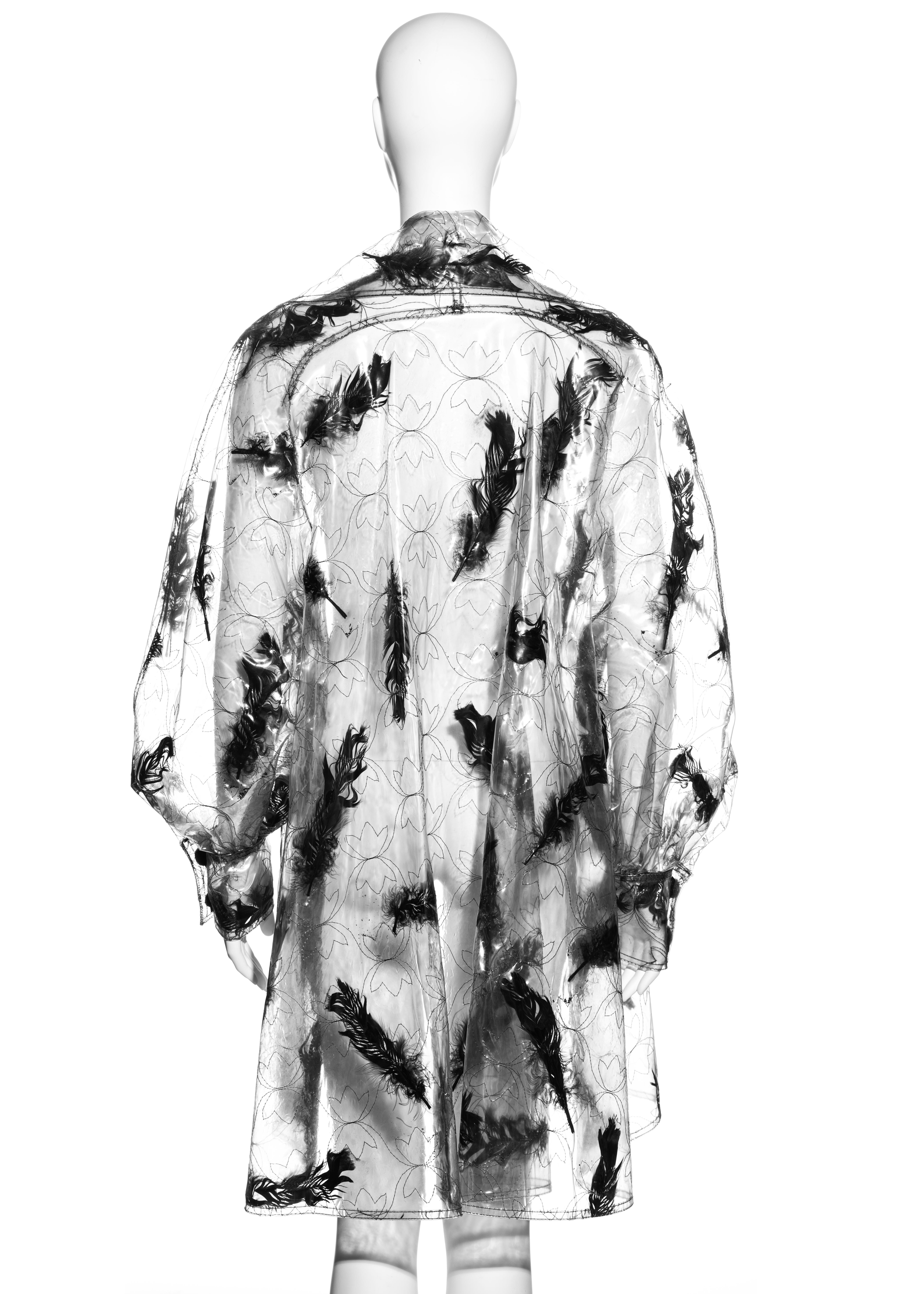 Gray Paco Rabanne clear plastic embroidered coat with incased black feathers, c. 1960 For Sale