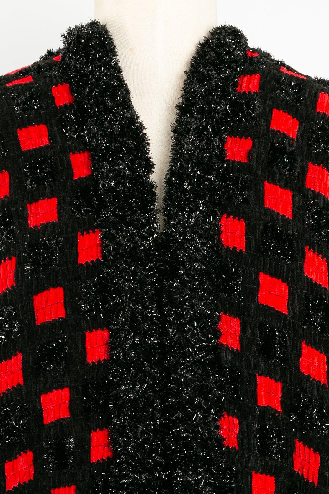 Paco Rabanne Coat in Black and Red Lurex, 1992/93 In Excellent Condition In SAINT-OUEN-SUR-SEINE, FR