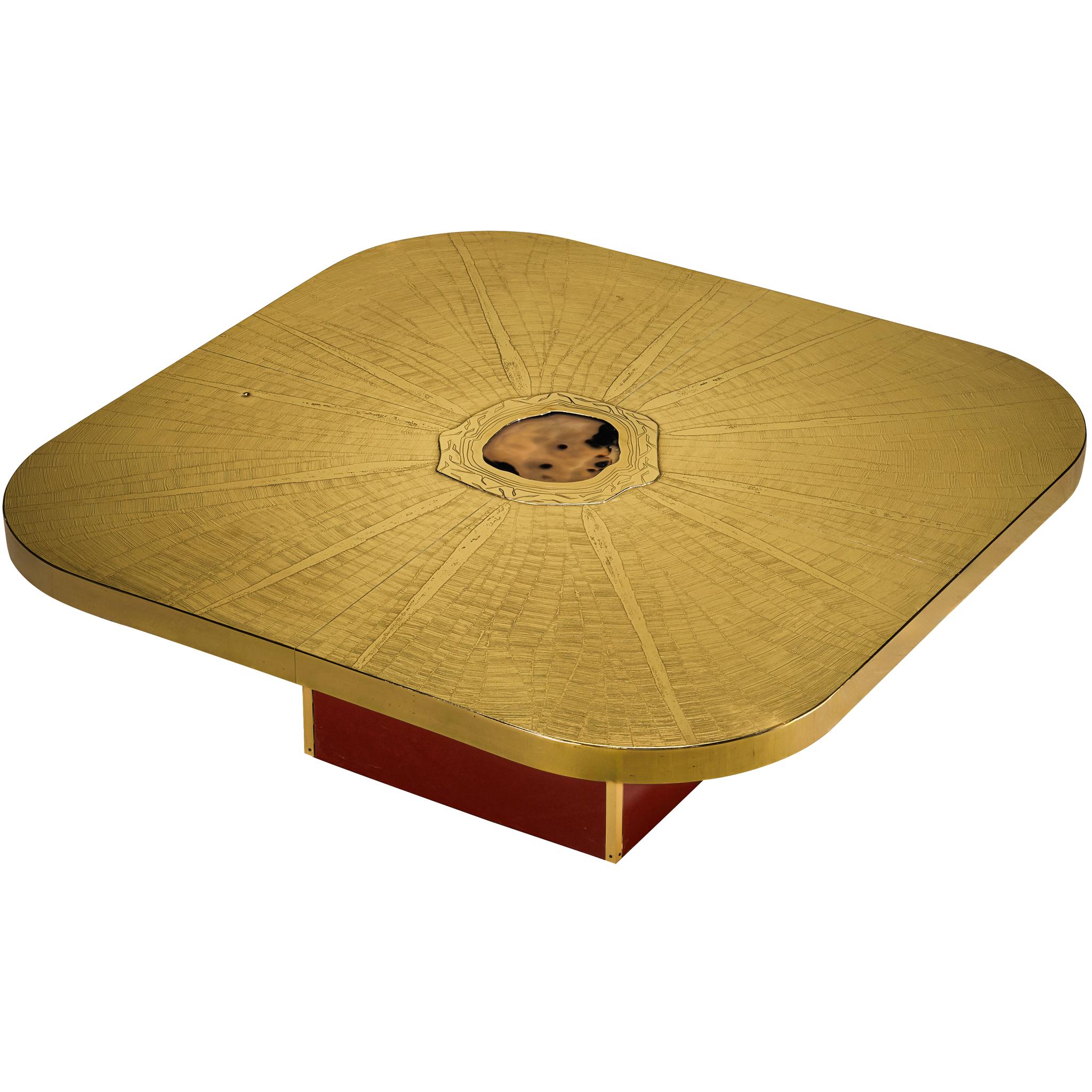 Paco Rabanne Coffee Table in Etched Brass with Agate Detailed Top