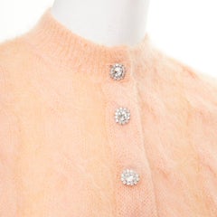 PACO RABANNE coral mohair blend crystal flower puff sleeved cropped pullover S