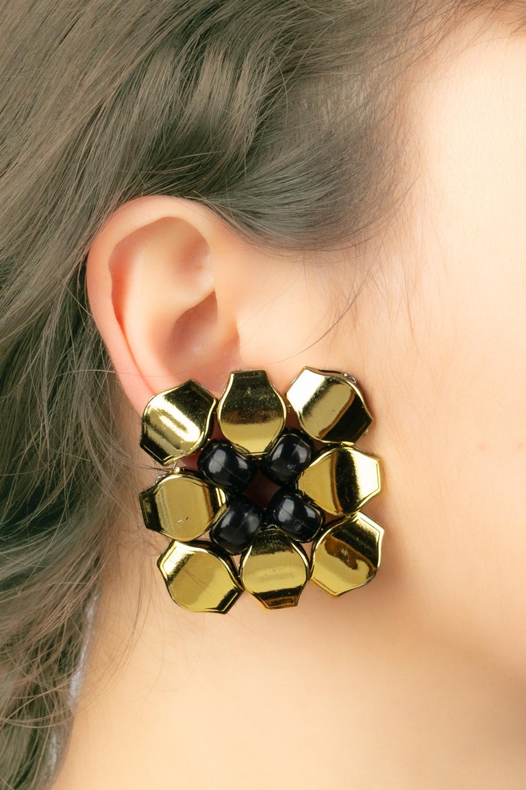 Boucles D'oreilles Clips Paco Rabanne Paris Vintage - Doré Et Argenté