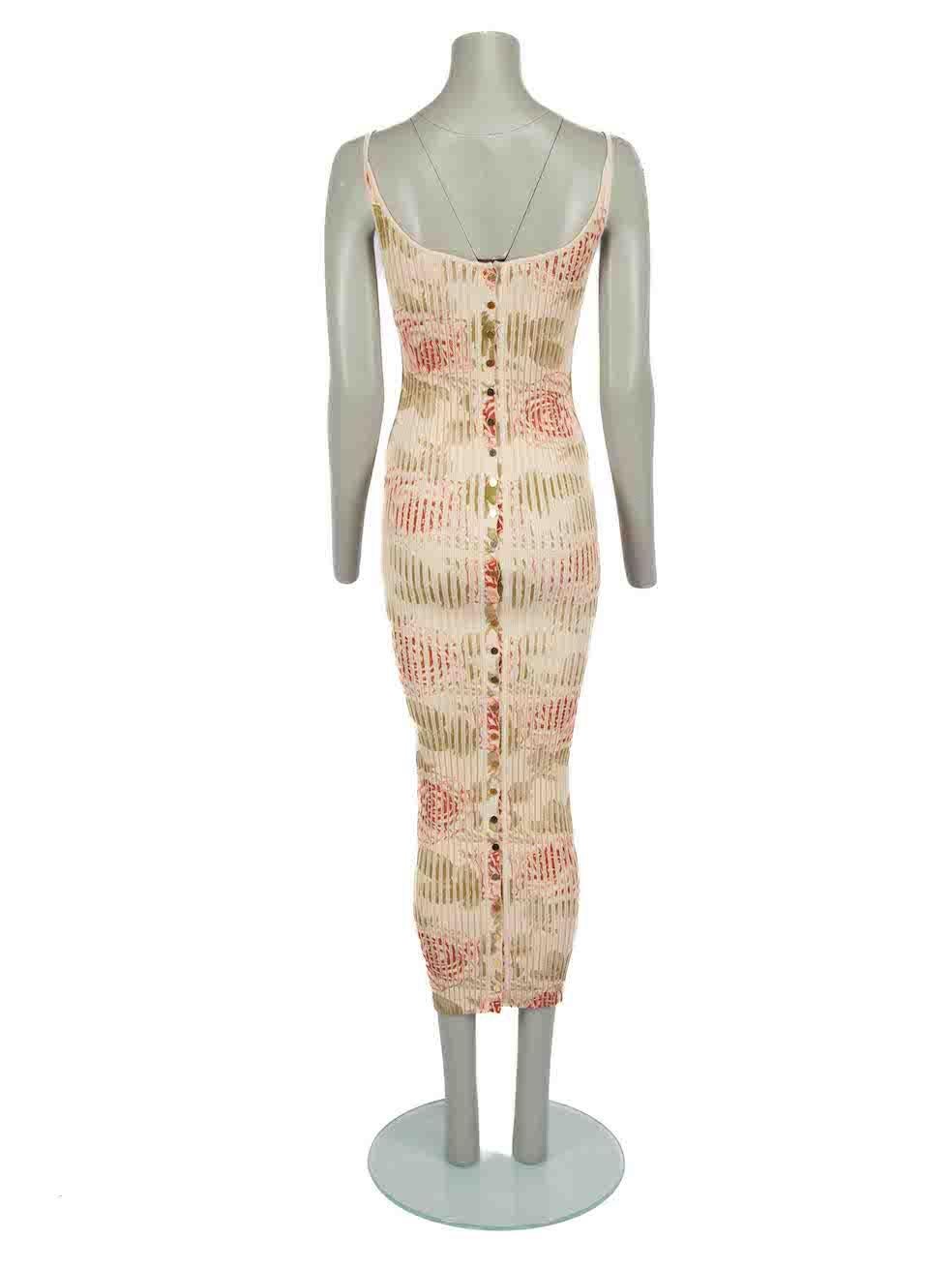 Paco Rabanne Ecru Rib Knit Rose Print Maxi Dress Size M In Excellent Condition For Sale In London, GB