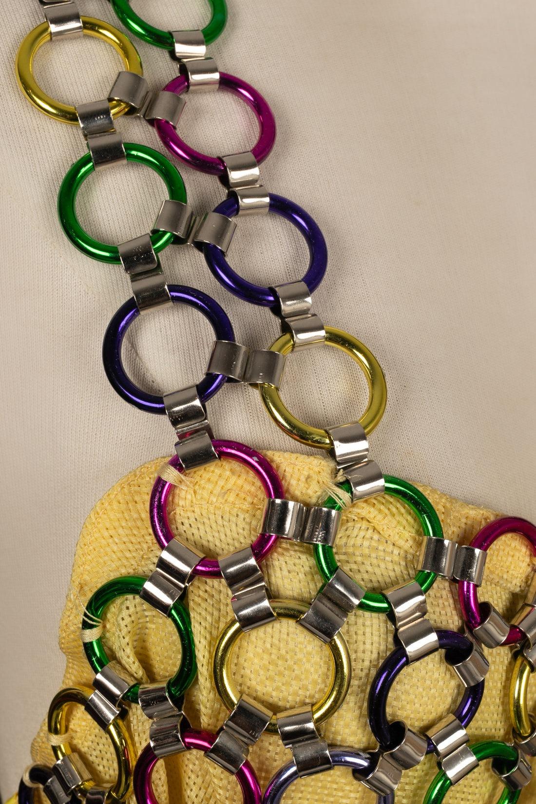Paco Rabanne, robe de soirée avec anneaux métalliques multicolores, années 1990 Excellent état - En vente à SAINT-OUEN-SUR-SEINE, FR