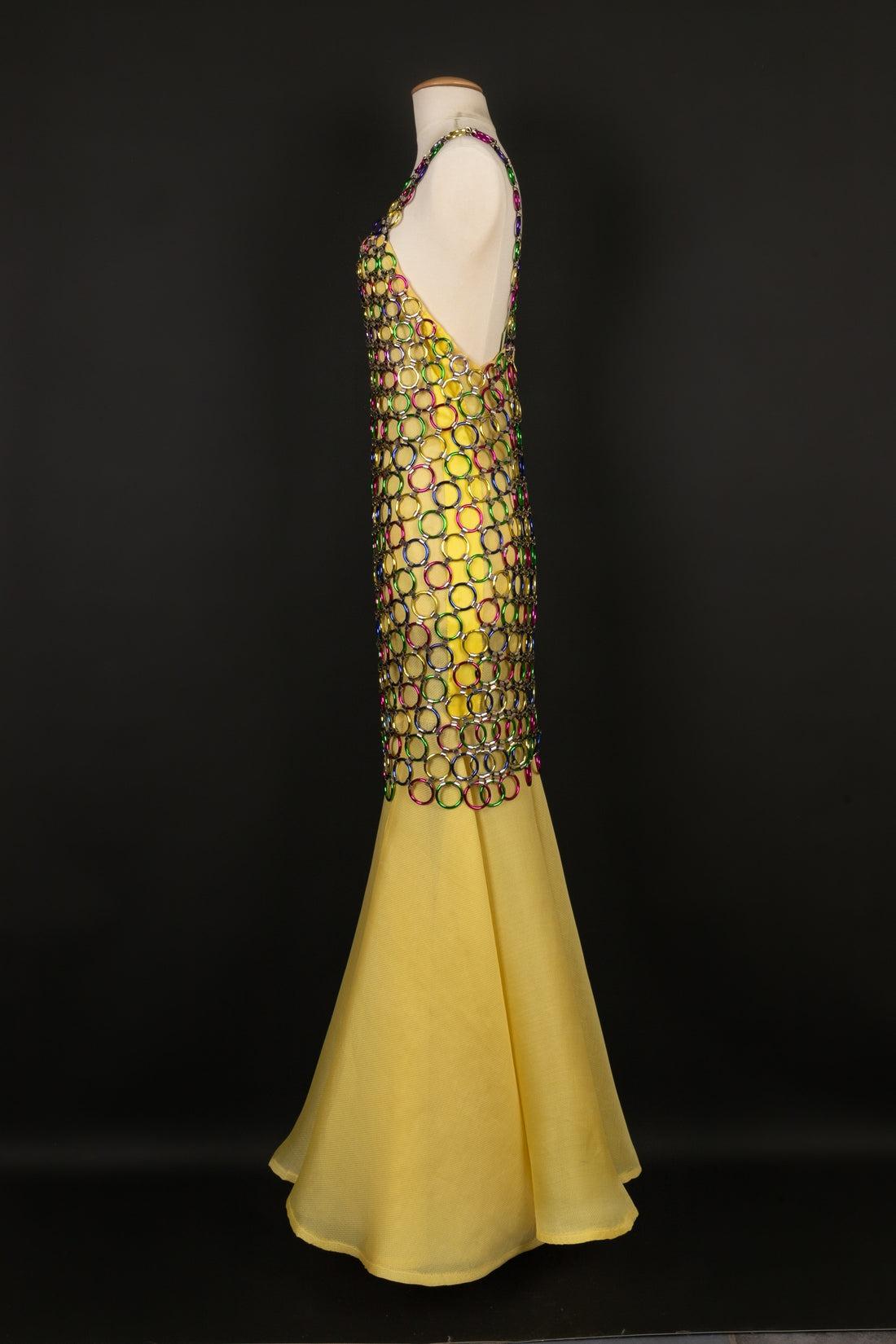 Paco Rabanne, robe de soirée avec anneaux métalliques multicolores, années 1990 en vente 2
