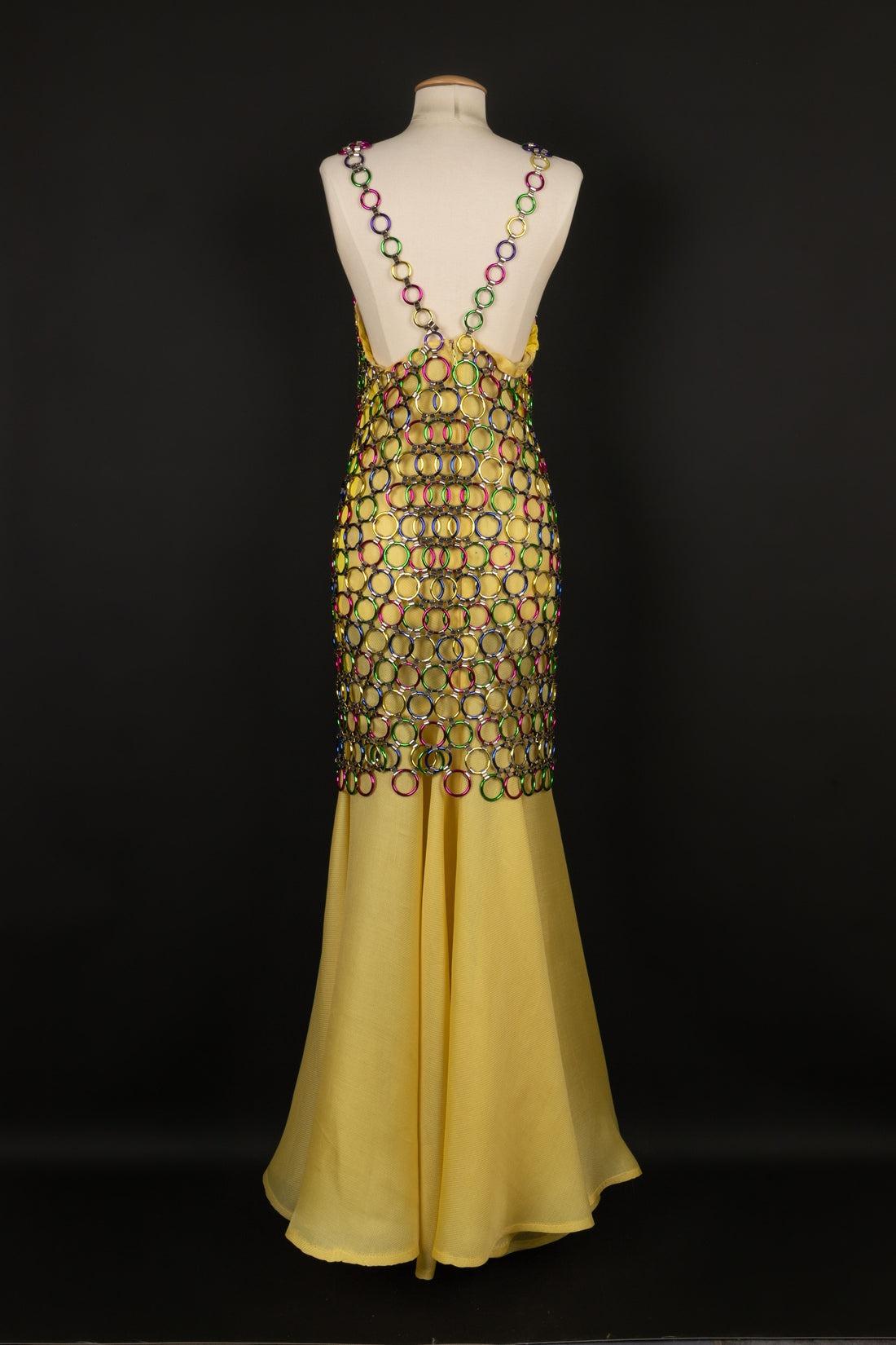 Paco Rabanne, robe de soirée avec anneaux métalliques multicolores, années 1990 en vente 3