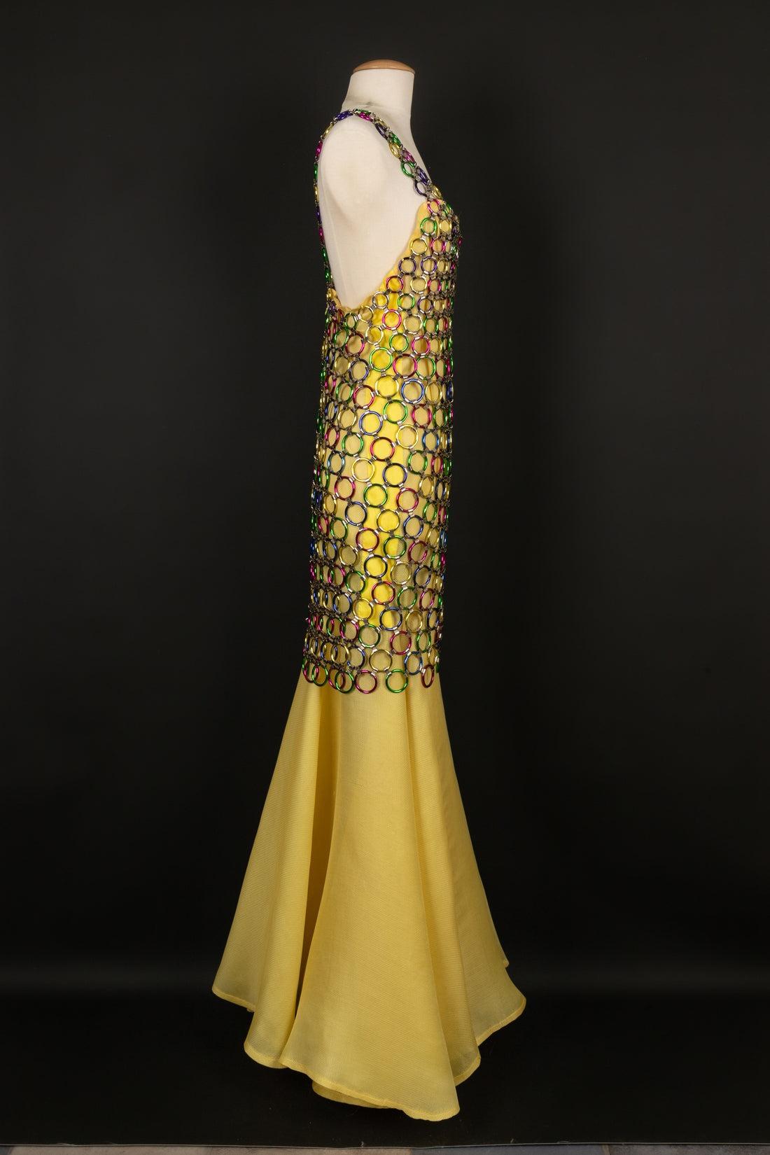 Paco Rabanne, robe de soirée avec anneaux métalliques multicolores, années 1990 en vente 4