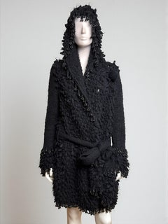 Paco Rabanne F/W 2002 Piercing Wool Black Hooded Coat