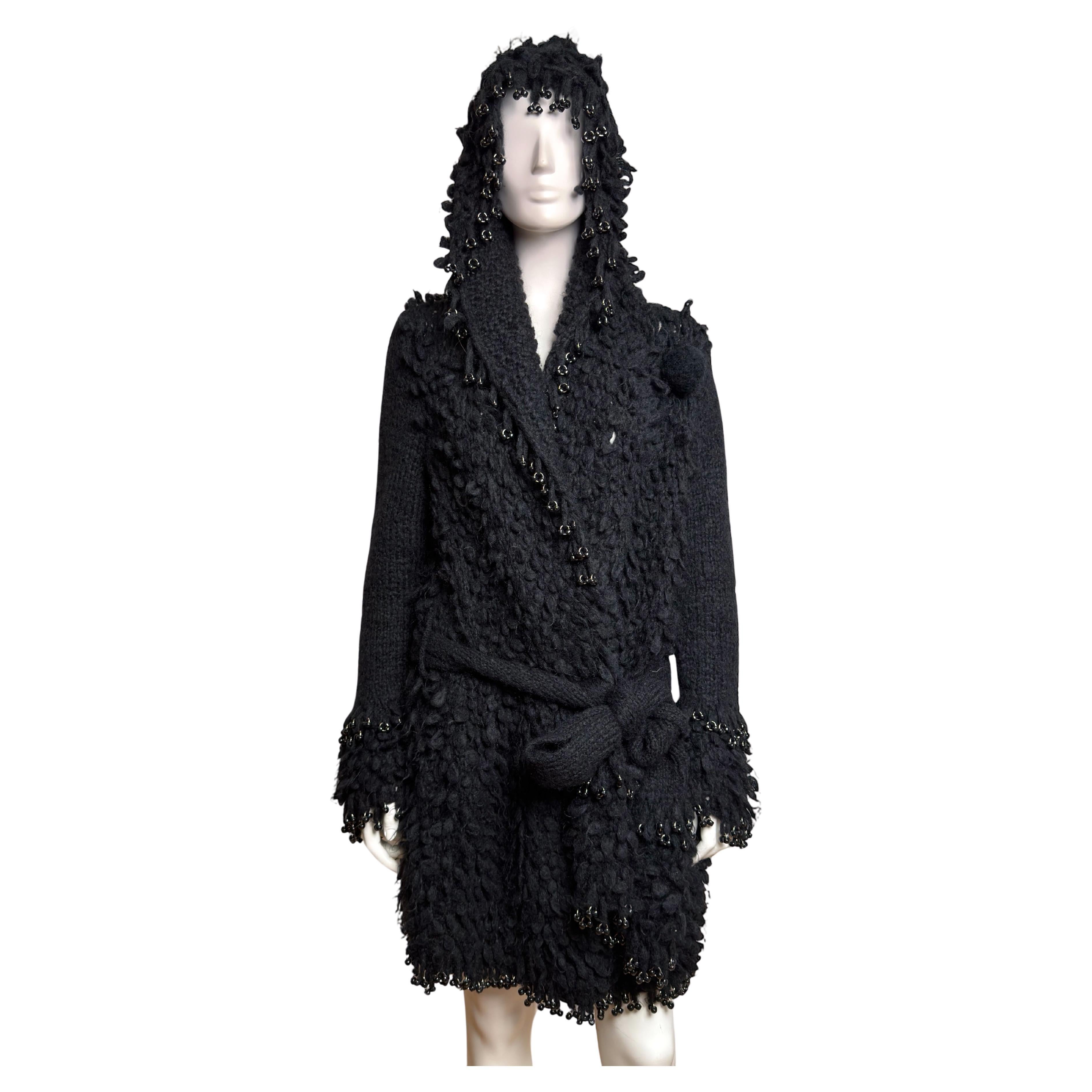 Paco Rabanne F/W 2002 Piercing Wool Black Hooded Coat