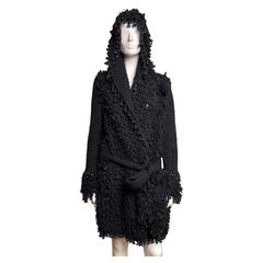 Paco Rabanne F/W 2002 Piercing Wool Black Hooded Coat