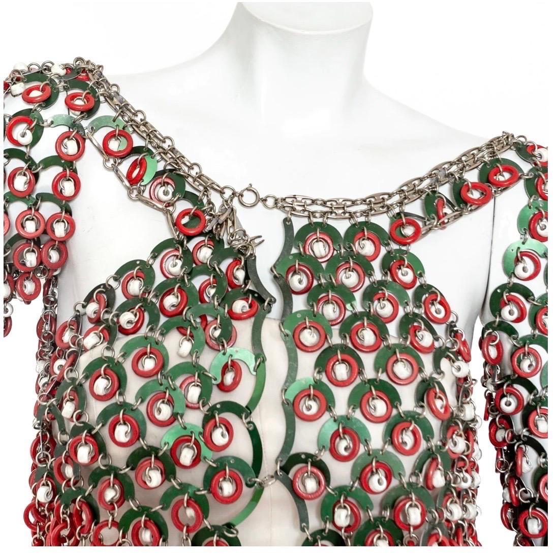 Paco Rabanne Blumen- und Perlenpailletten-Kettenhemd 3-teiliges Set im Angebot 6