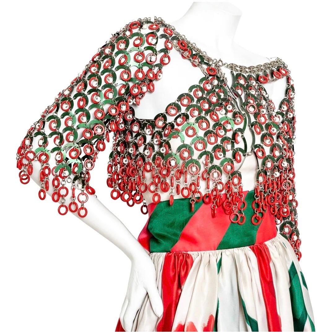 Paco Rabanne Blumen- und Perlenpailletten-Kettenhemd 3-teiliges Set im Angebot 7
