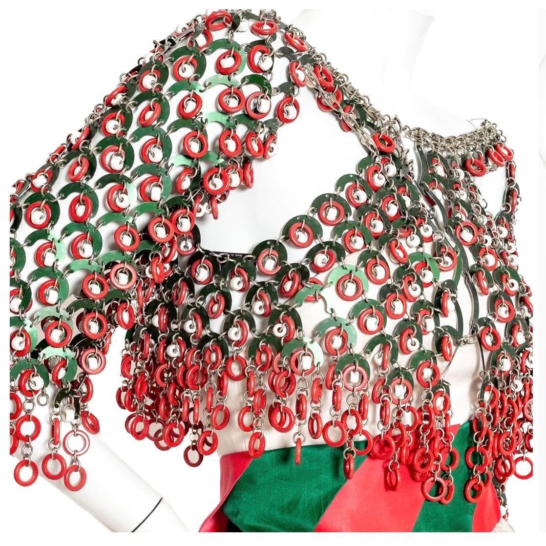 Paco Rabanne Blumen- und Perlenpailletten-Kettenhemd 3-teiliges Set im Angebot 8