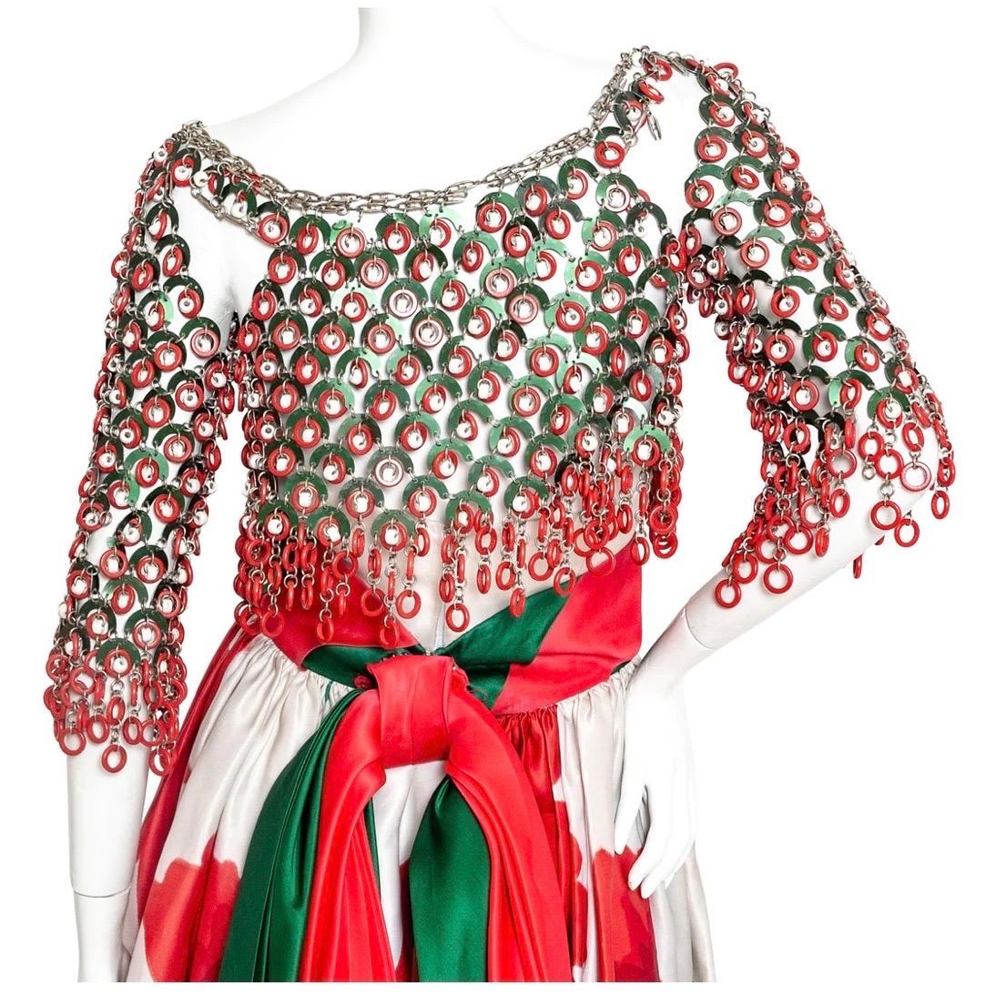 Paco Rabanne Blumen- und Perlenpailletten-Kettenhemd 3-teiliges Set im Angebot 10