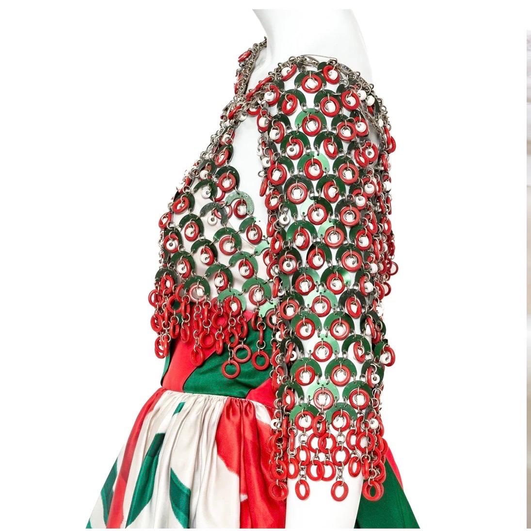 Paco Rabanne Blumen- und Perlenpailletten-Kettenhemd 3-teiliges Set im Angebot 12