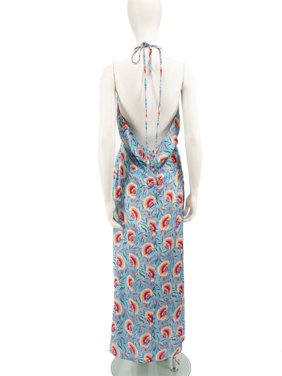 Gray Paco Rabanne Floral Print Maxi Halter Neck Dress Size L