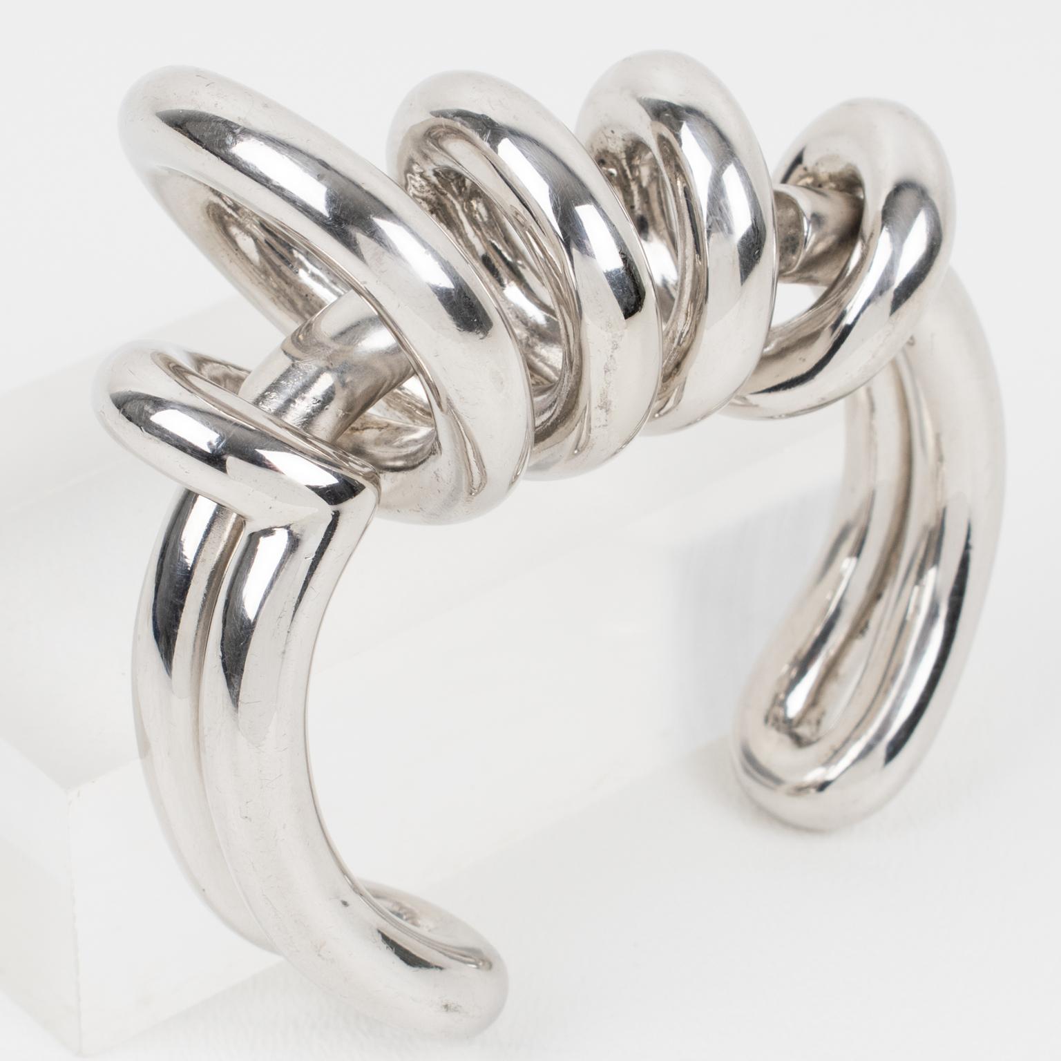 Paco Rabanne Bracciale futuristico in metallo cromato Bangle Collezione Autunno 2014 in vendita 4