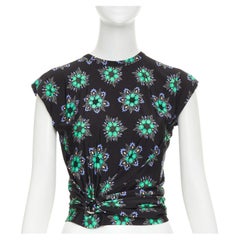 PACO RABANNE Geometric Floral asymmetric ring drape cap sleeve top FR34 XS