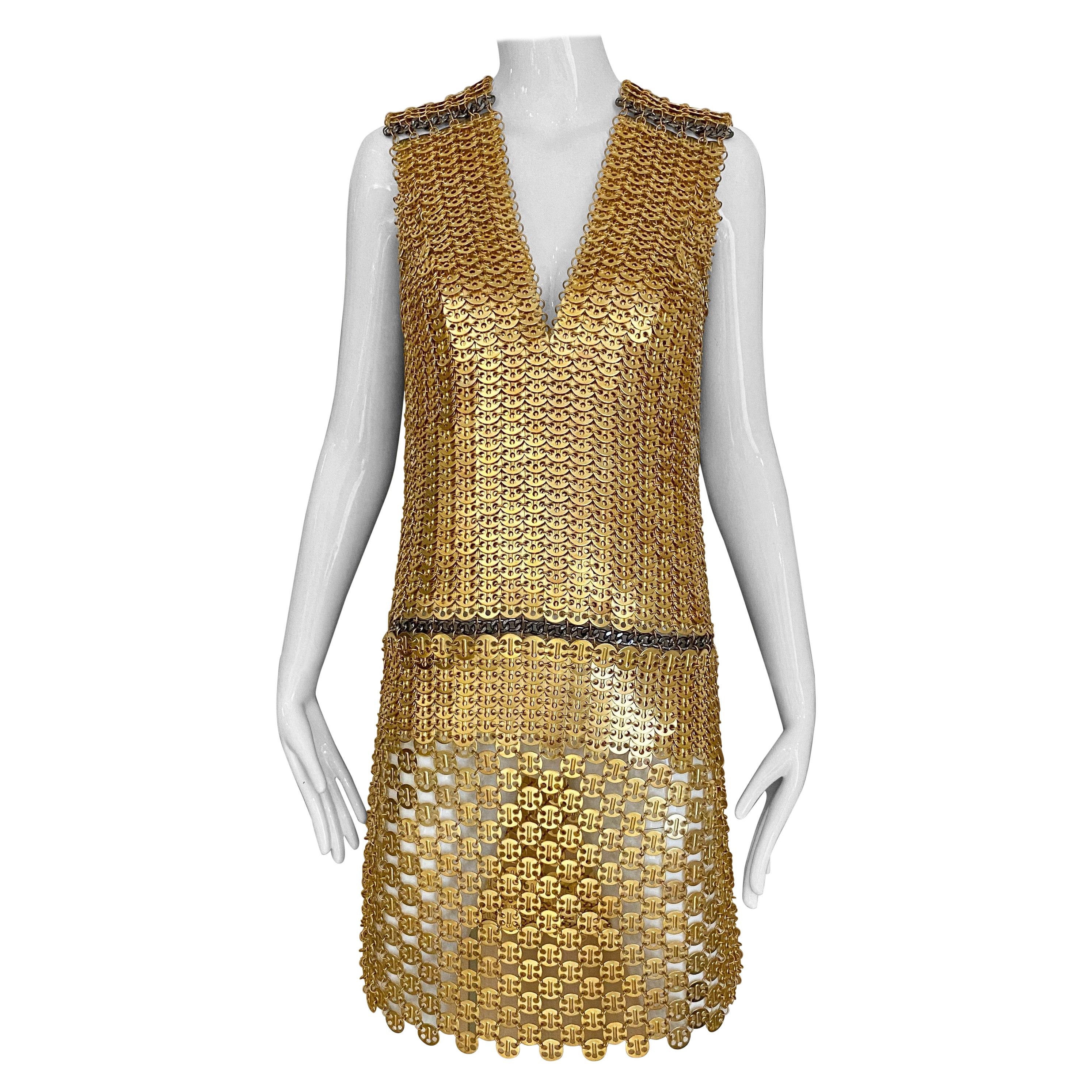 Paco Rabanne Goldfarbenes Cocktailkleid mit Kette