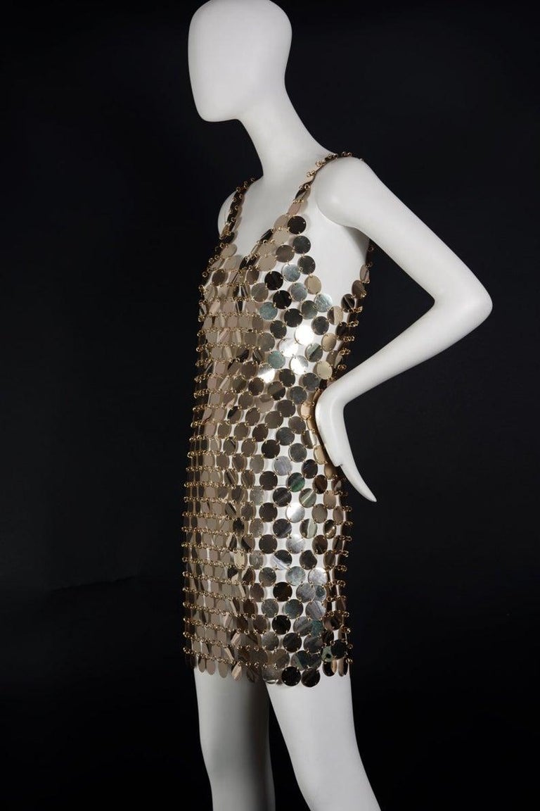 PACO RABANNE Gold Rhodoid Disc Do It Yourself Dress In Excellent Condition For Sale In Kingersheim, Alsace