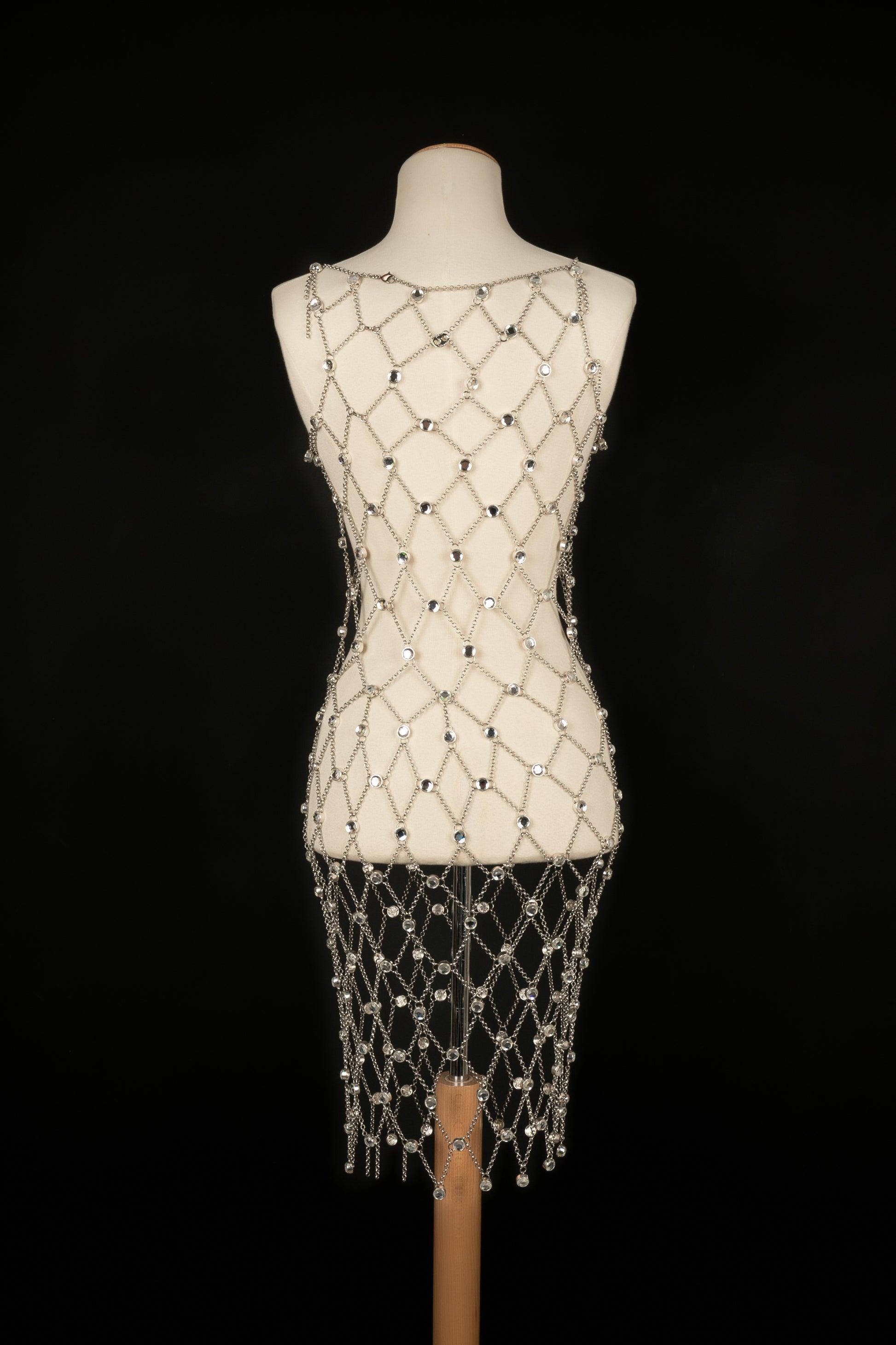 Vestido Paco Rabanne Cadena Metálica Dorada Beige