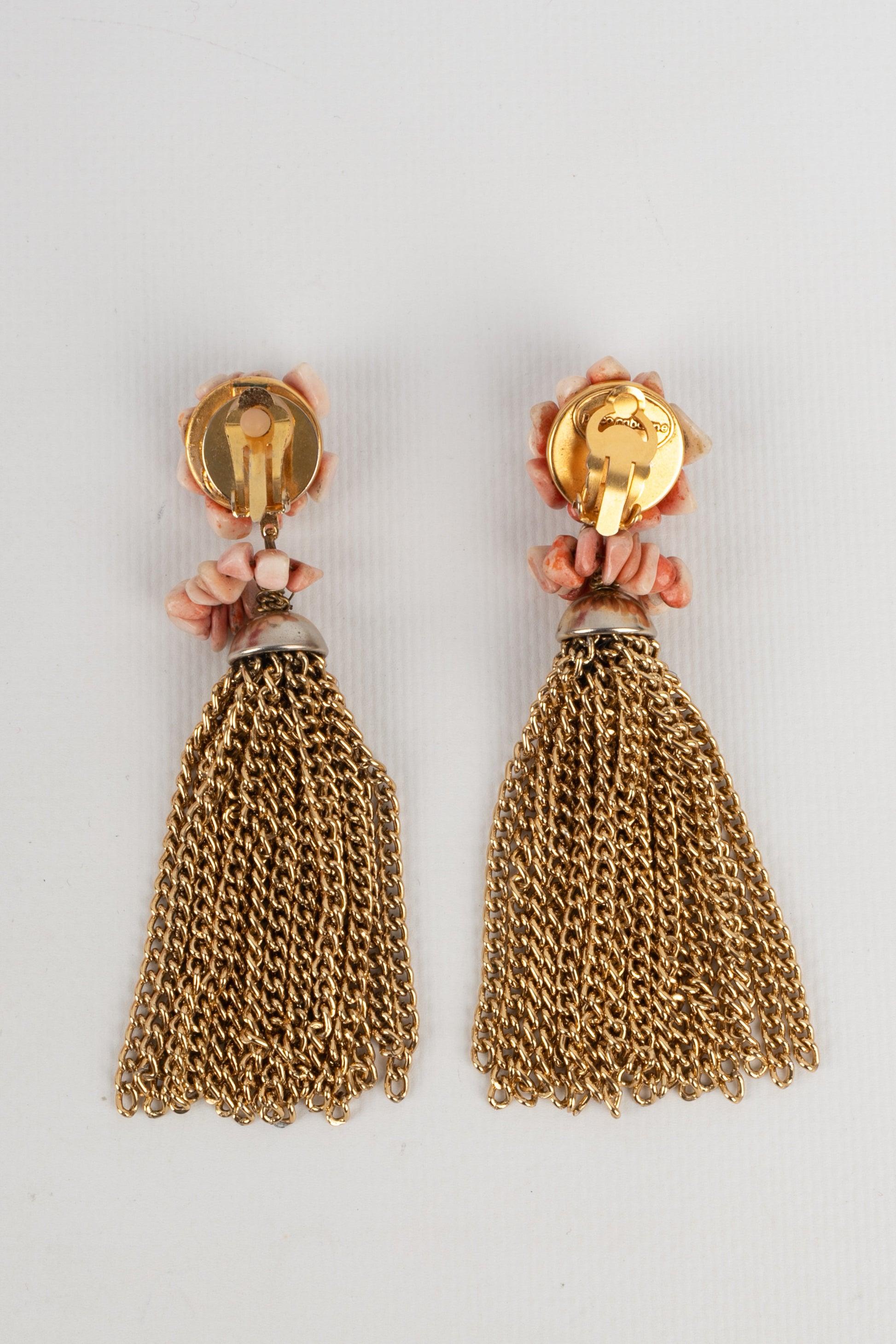 Paco Rabanne Golden Metal Earrings with Pale Pink Stones In Excellent Condition In SAINT-OUEN-SUR-SEINE, FR