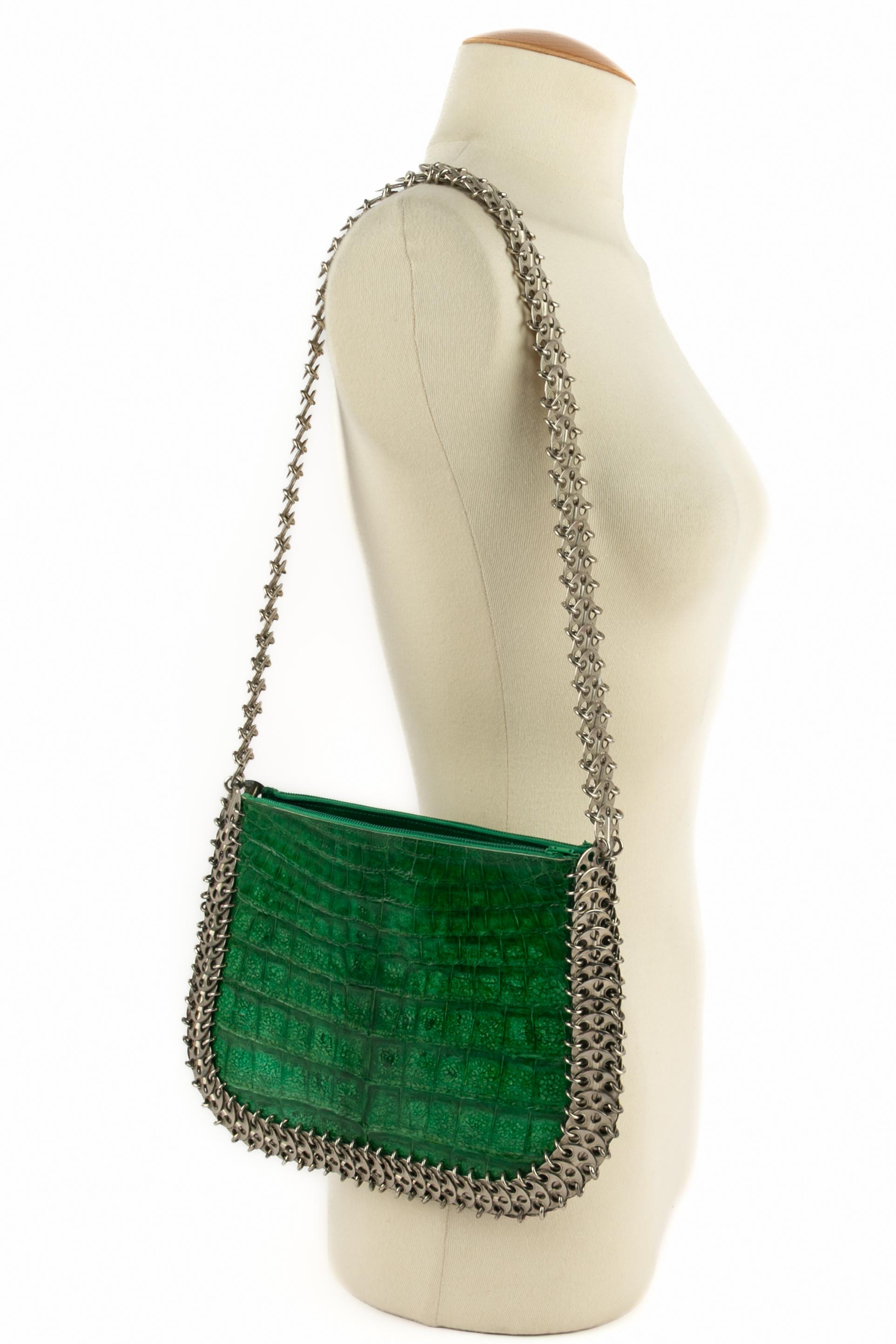 Paco Rabanne sac en cuir vert en vente 5
