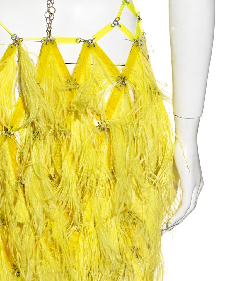Paco Rabanne Haute Couture yellow ostrich feather mini dress, ss 1967