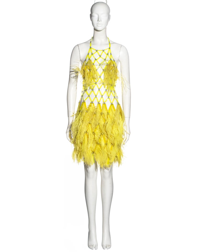 Paco Rabanne Haute Couture yellow ostrich feather mini dress, ss 1967