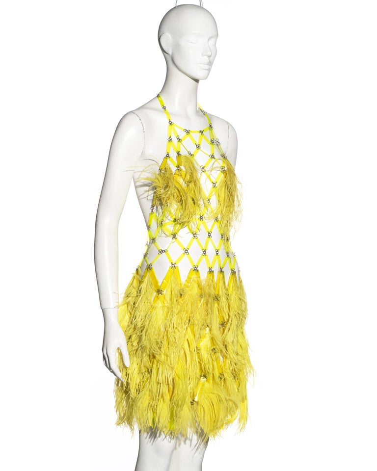 Paco Rabanne Haute Couture yellow ostrich feather mini dress, ss 1967