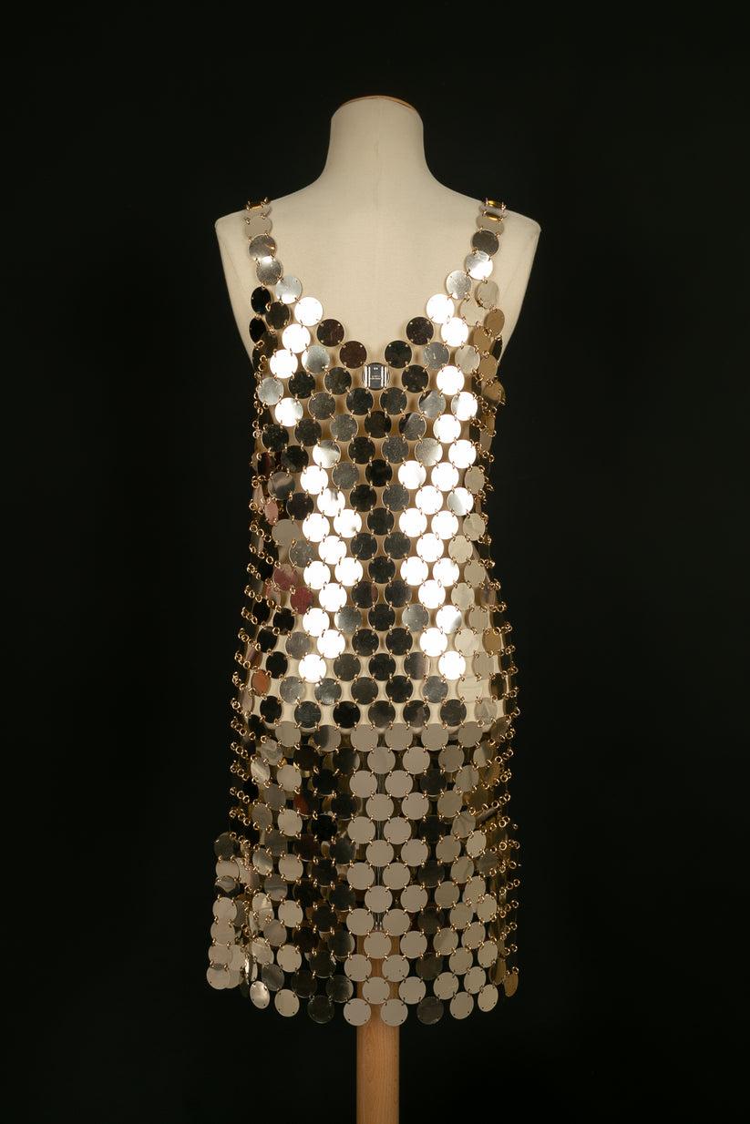 Paco Rabanne Iconic Dress in Gold Celluloid Pellets In Excellent Condition For Sale In SAINT-OUEN-SUR-SEINE, FR