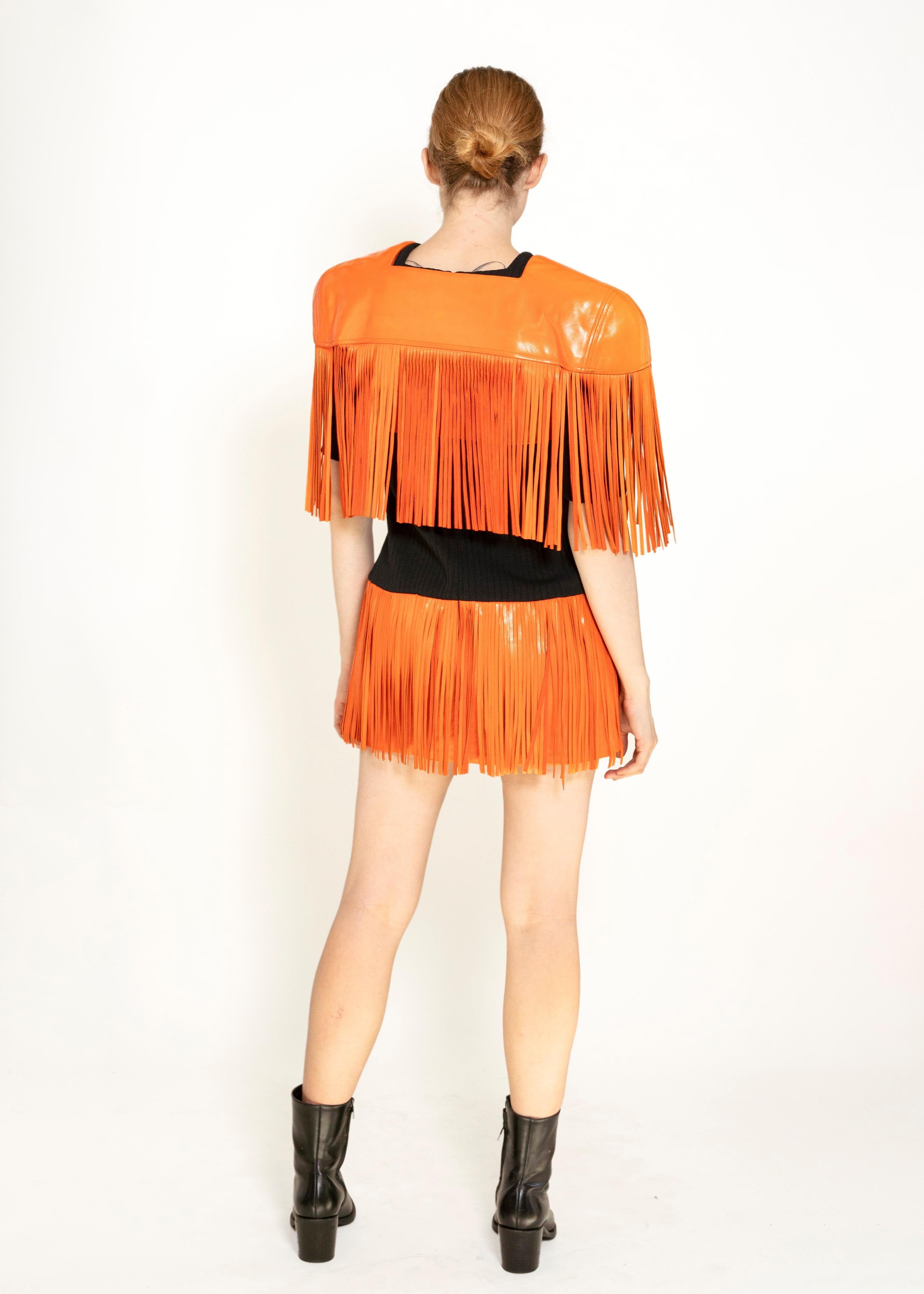Paco Rabanne Leather Fringe Dress with Bolero In Excellent Condition For Sale In Los Angeles, CA