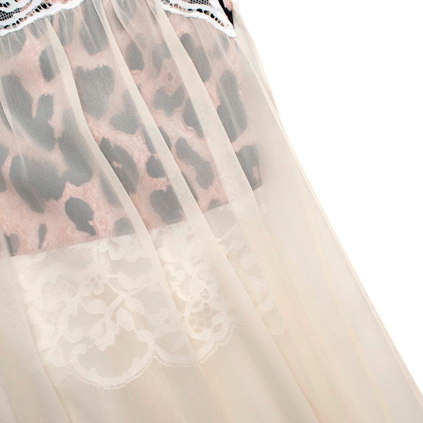 Gray Paco Rabanne Leopard Print Satin & Lace Slip Dress - Size US 8