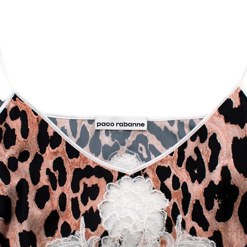 Paco Rabanne Leopard Print Satin & Lace Slip Dress - Size US 8 1