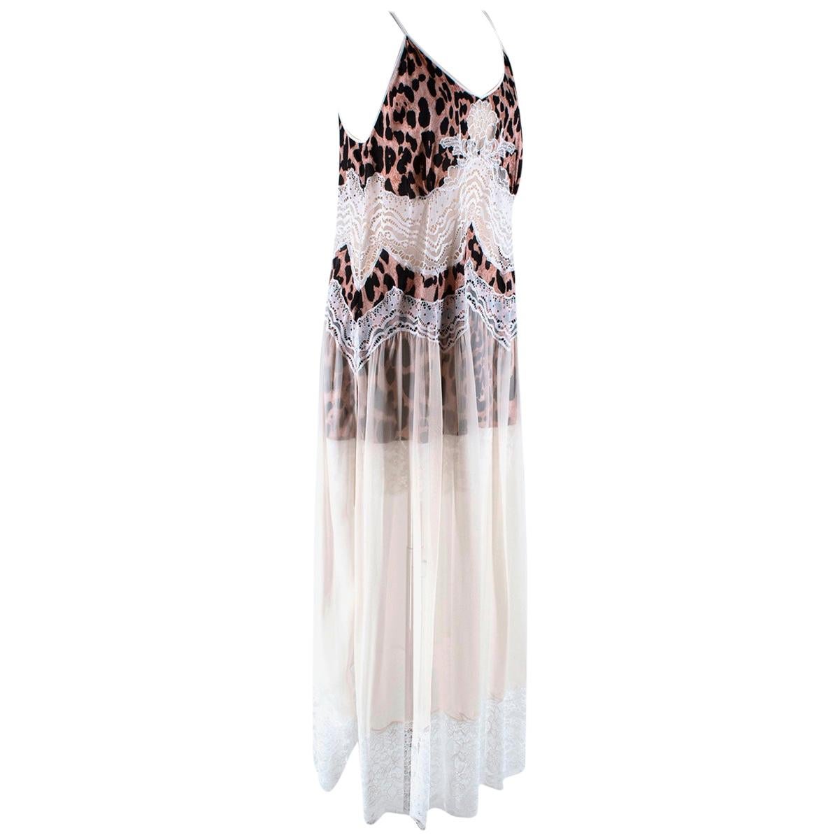 Paco Rabanne Leopard Print Satin & Lace Slip Dress - Size US 8