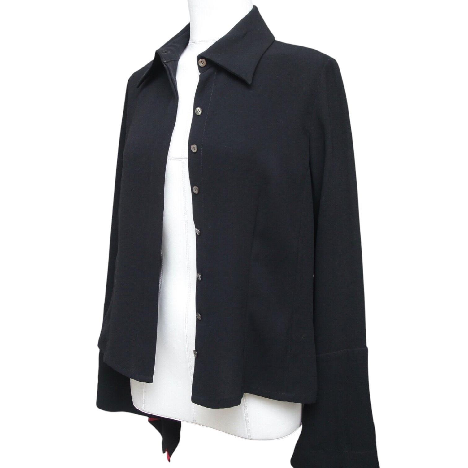 PACO RABANNE Long Sleeve Black Shirt Blouse Top Button Down Red Sz 40 In Good Condition For Sale In Hollywood, FL