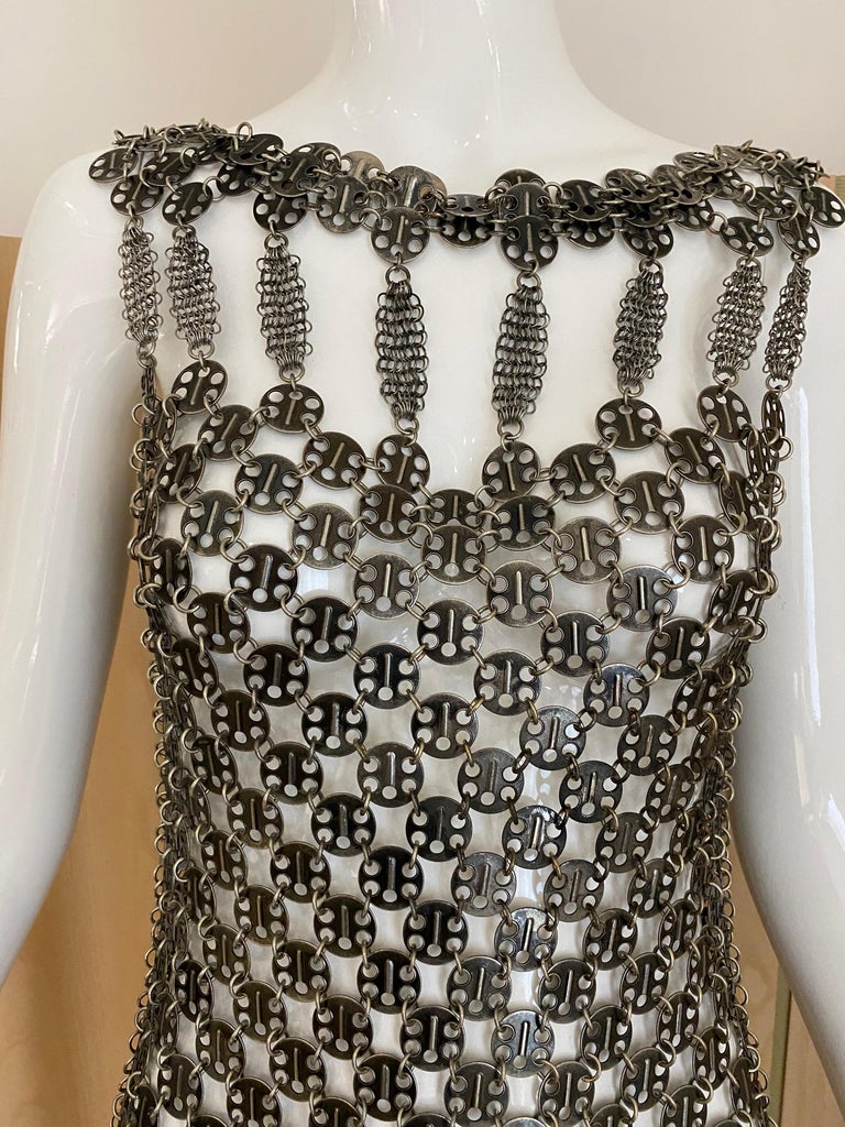 metal disc dress 1967 Paco Rabanne roidod disc dress and metal chainmail dress SOLD