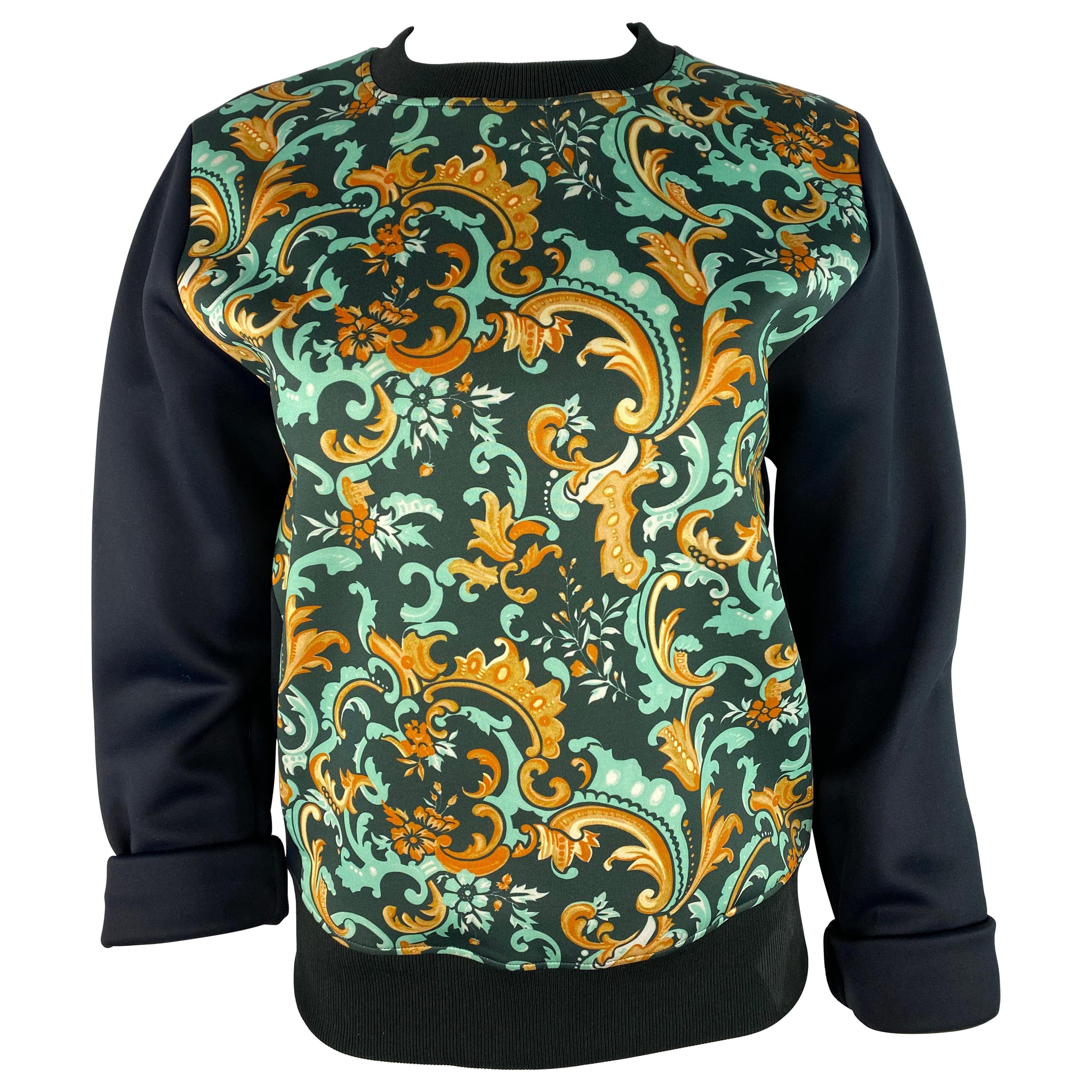 Paco Rabanne Navy and Multicolor Long Sleeves Sweatshirt Top, Size 38 For Sale